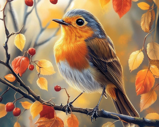 Vogel auf Ast im Herbst