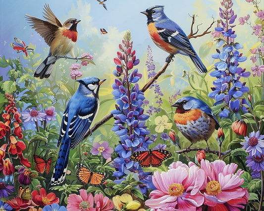 Vogelgesang und Blumen