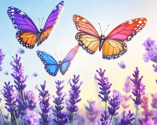Bunte Schmetterlinge im Flug