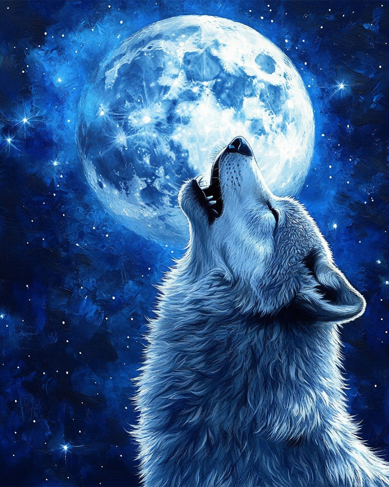 Wolf heult zum Vollmond